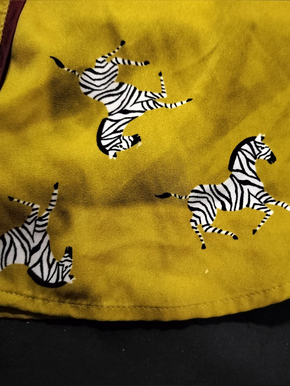 Room Service Zebra Print Button-Up Pj Shirt Mustard Yellow Purple Piping Small - Picture 4 of 7